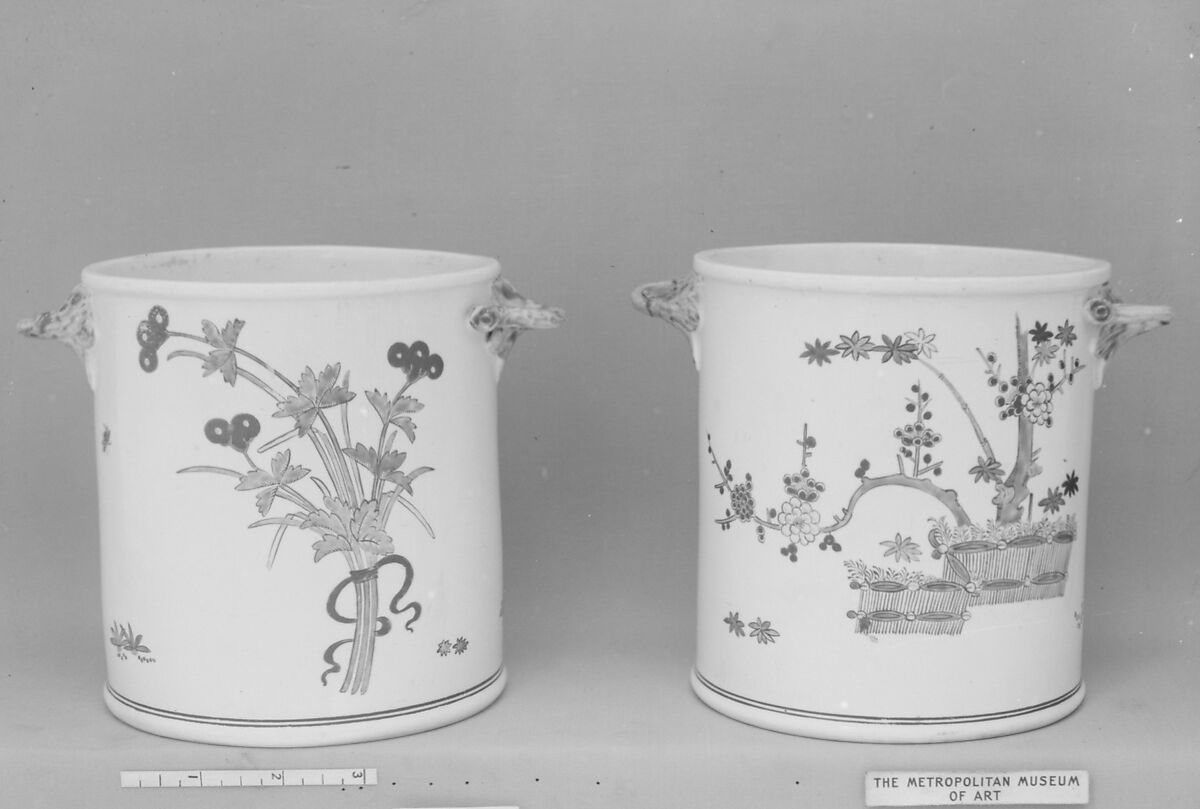 Wine bottle cooler (one of a pair), Chantilly (French), Tin-glazed soft-paste porcelain, silver, French, Chantilly