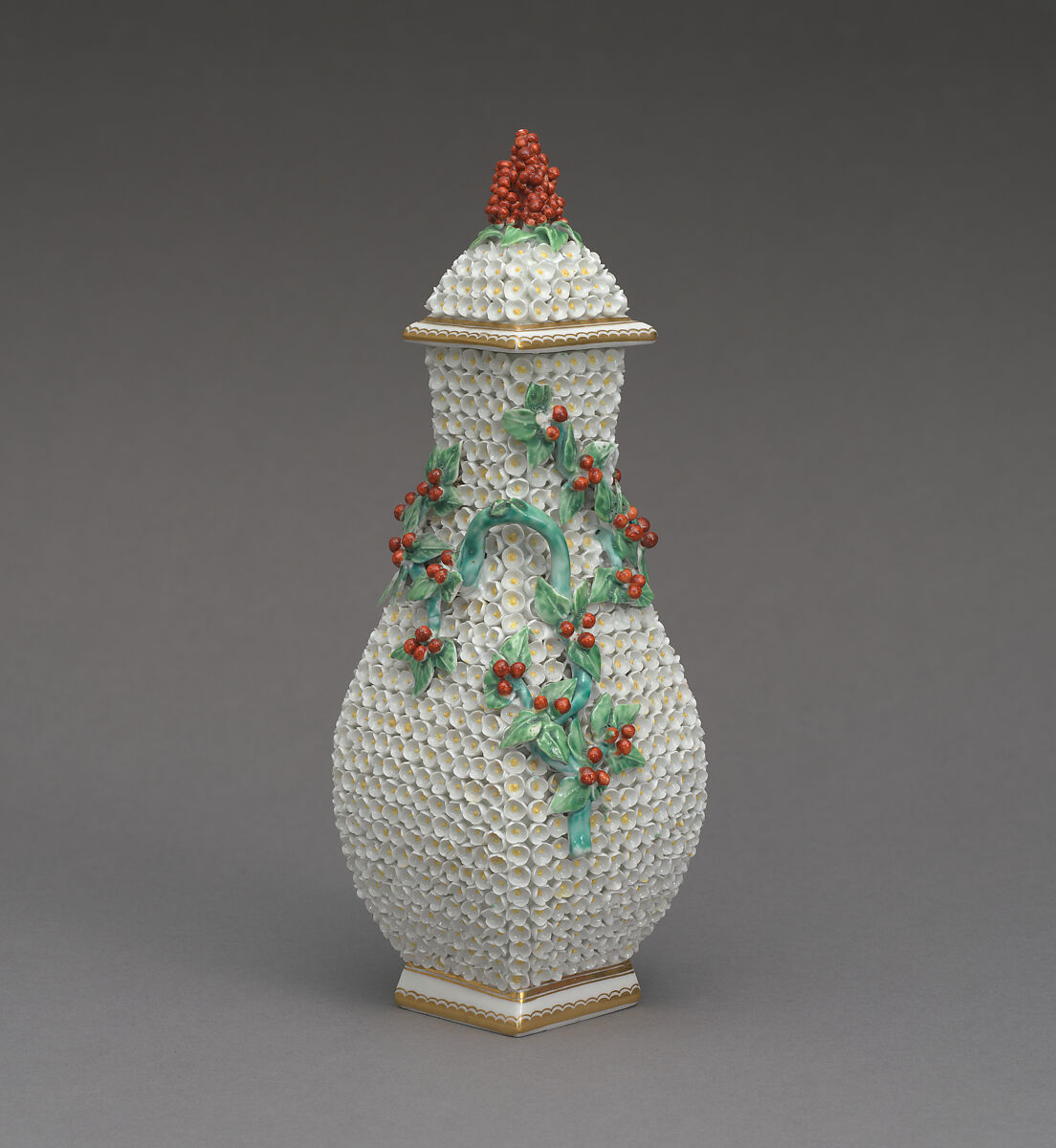 Vase with cover, Chelsea Porcelain Manufactory (British, 1744–1784), Soft-paste porcelain, British, Chelsea 