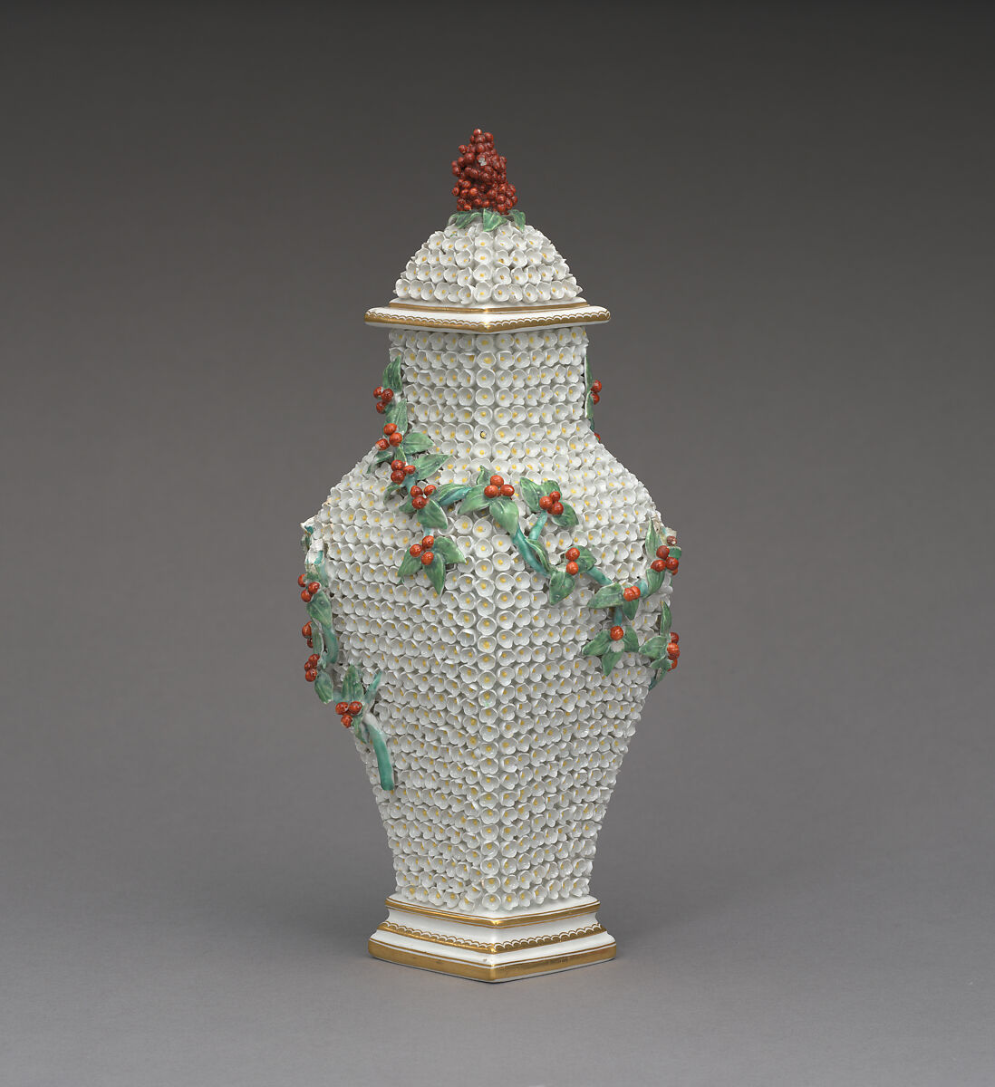 Vase with cover, Chelsea Porcelain Manufactory (British, 1744–1784), Soft-paste porcelain, British, Chelsea 