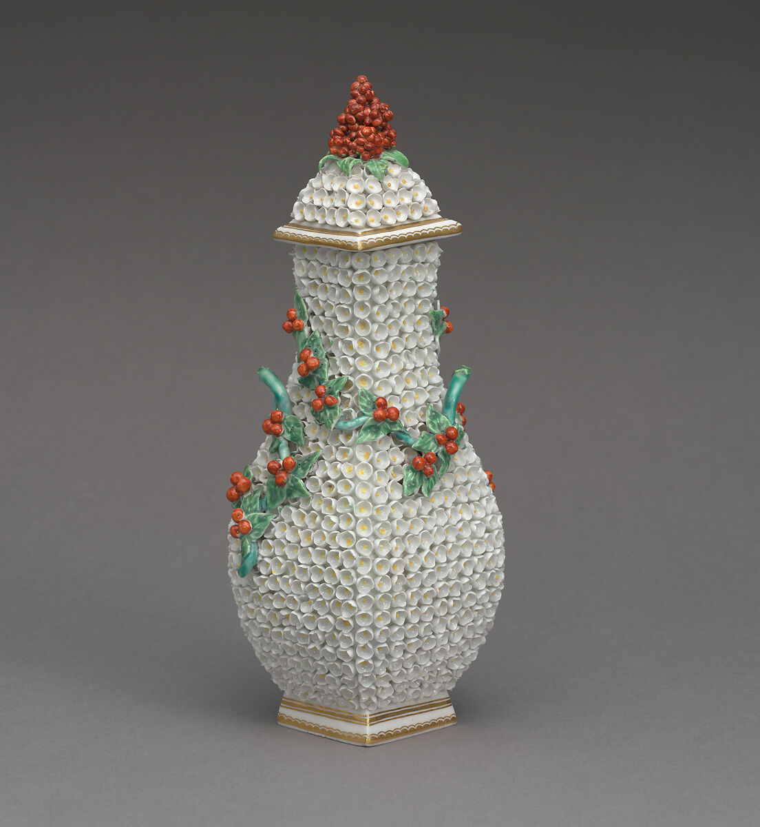 Vase with cover, Chelsea Porcelain Manufactory (British, 1744–1784), Soft-paste porcelain, British, Chelsea 