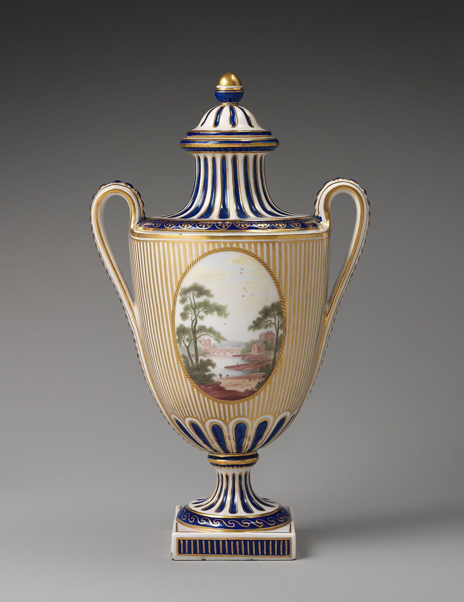 Vase with cover, Derby Porcelain Manufactory (British, Chelsea-Derby period, 1769–1784), Soft-paste porcelain, British, Chelsea-Derby