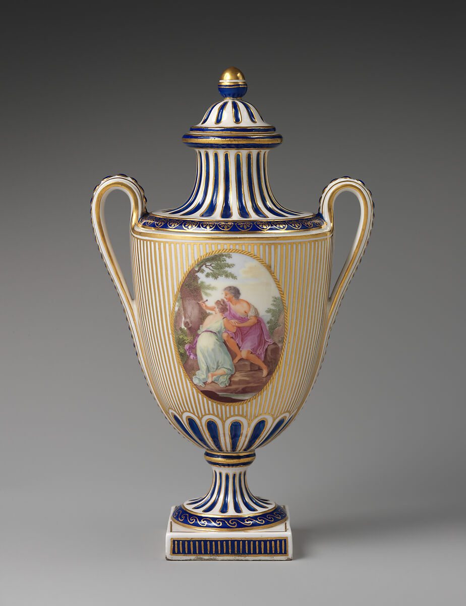 Vase with cover, Derby Porcelain Manufactory (British, Chelsea-Derby period, 1769–1784), Soft-paste porcelain, British, Chelsea-Derby 