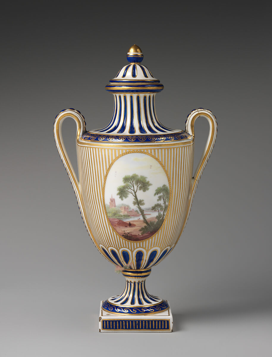 Vase with cover, Derby Porcelain Manufactory (British, Chelsea-Derby period, 1769–1784), Soft-paste porcelain, British, Chelsea-Derby