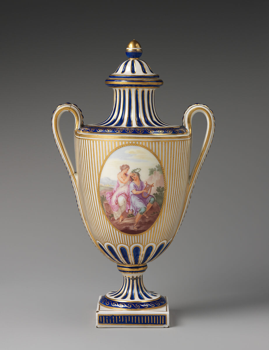 Vase with cover, Derby Porcelain Manufactory (British, Chelsea-Derby period, 1769–1784), Soft-paste porcelain, British, Chelsea-Derby 