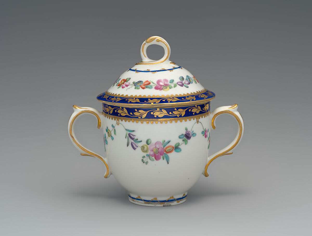 Chocolate cup with cover and saucer, Crown Derby (British, 1750–present), Soft-paste porcelain, British, Crown Derby