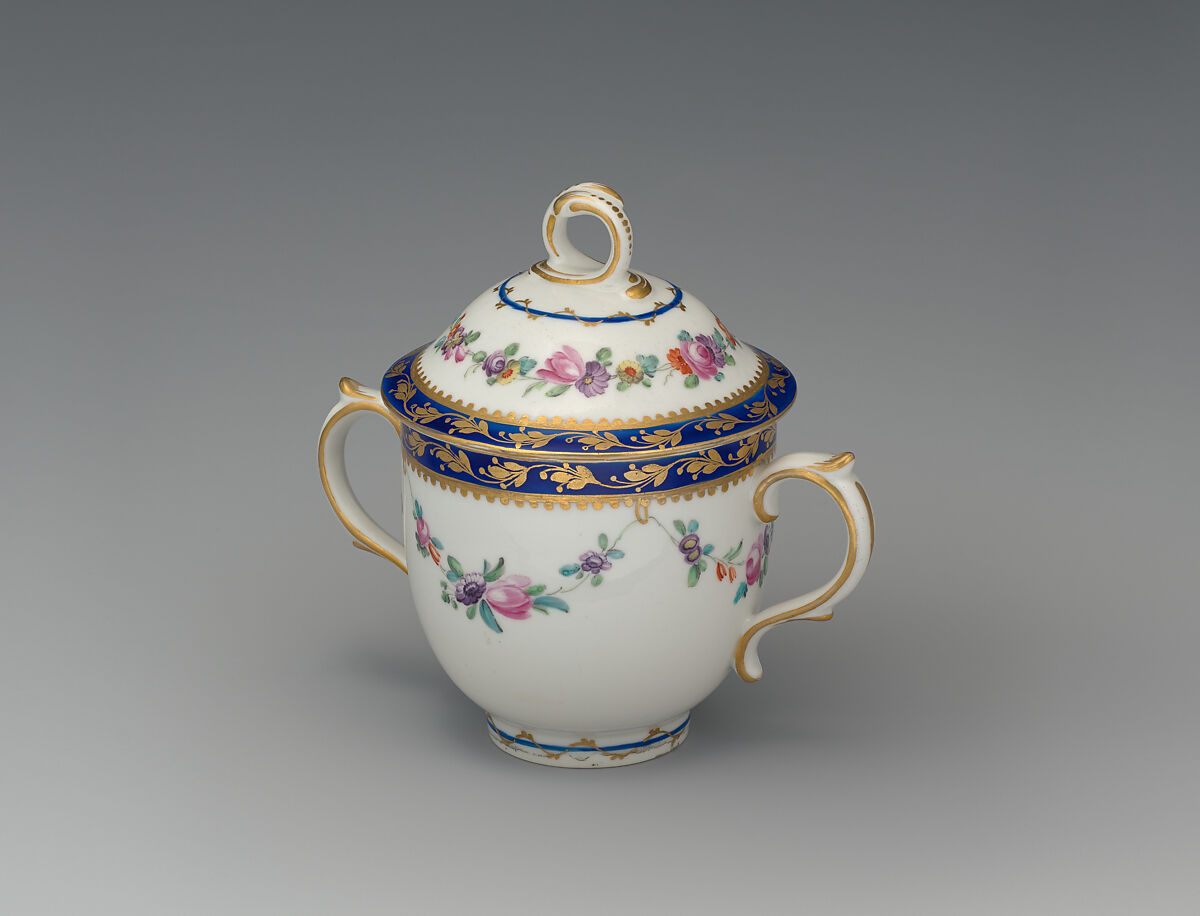 Chocolate cup with cover and saucer, Crown Derby (British, 1750–present), Soft-paste porcelain, British, Crown Derby