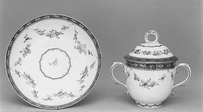 Chocolate cup with cover and saucer, Crown Derby (British, 1750–present), Soft-paste porcelain, British, Crown Derby