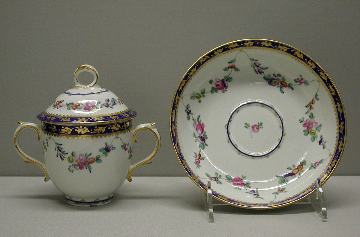 Chocolate cup with cover and saucer, Crown Derby (British, 1750–present), Soft-paste porcelain, British, Crown Derby