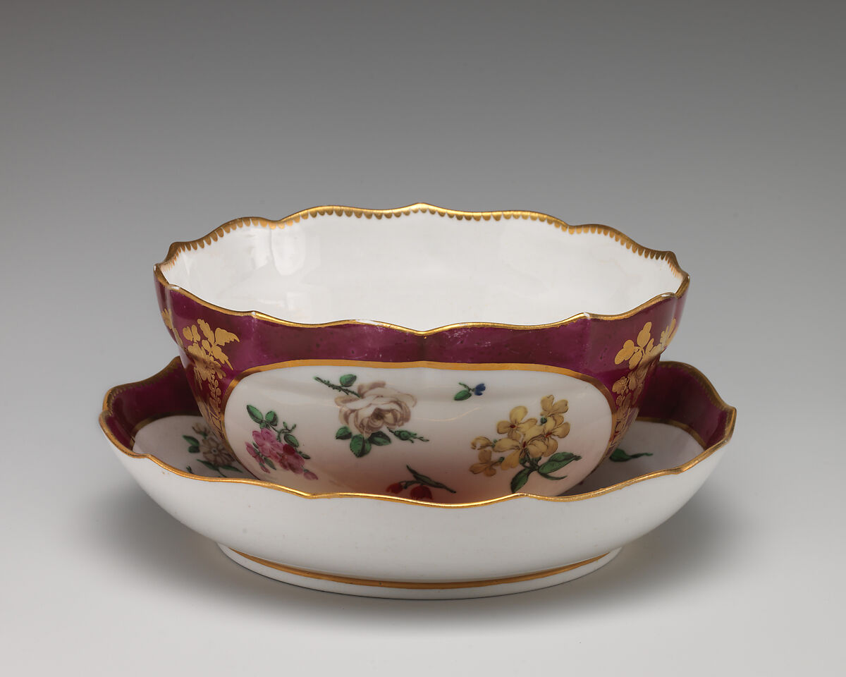 Bowl and tray, Chelsea Porcelain Manufactory (British, 1745–1784, Gold Anchor Period, 1759–69), Soft-paste porcelain, British, Chelsea