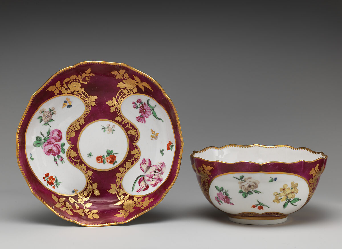 Bowl and tray, Chelsea Porcelain Manufactory (British, 1745–1784, Gold Anchor Period, 1759–69), Soft-paste porcelain, British, Chelsea 