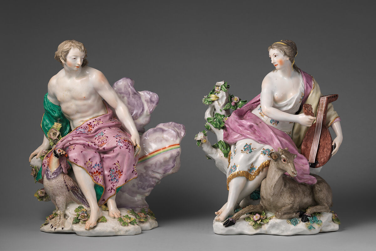 Sight (one of a pair), Chelsea Porcelain Manufactory (British, 1745–1784, Red Anchor Period, ca. 1753–58), Soft-paste porcelain with enamel decoration and gilding, British, Chelsea