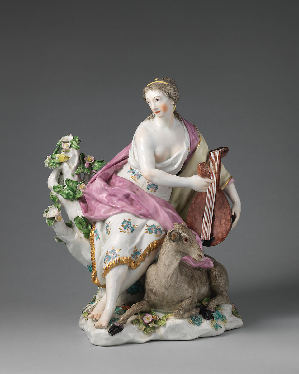 Hearing (one of a pair), Chelsea Porcelain Manufactory (British, 1745–1784, Red Anchor Period, ca. 1753–58), Soft-paste porcelain with enamel decoration and gilding, British, Chelsea 