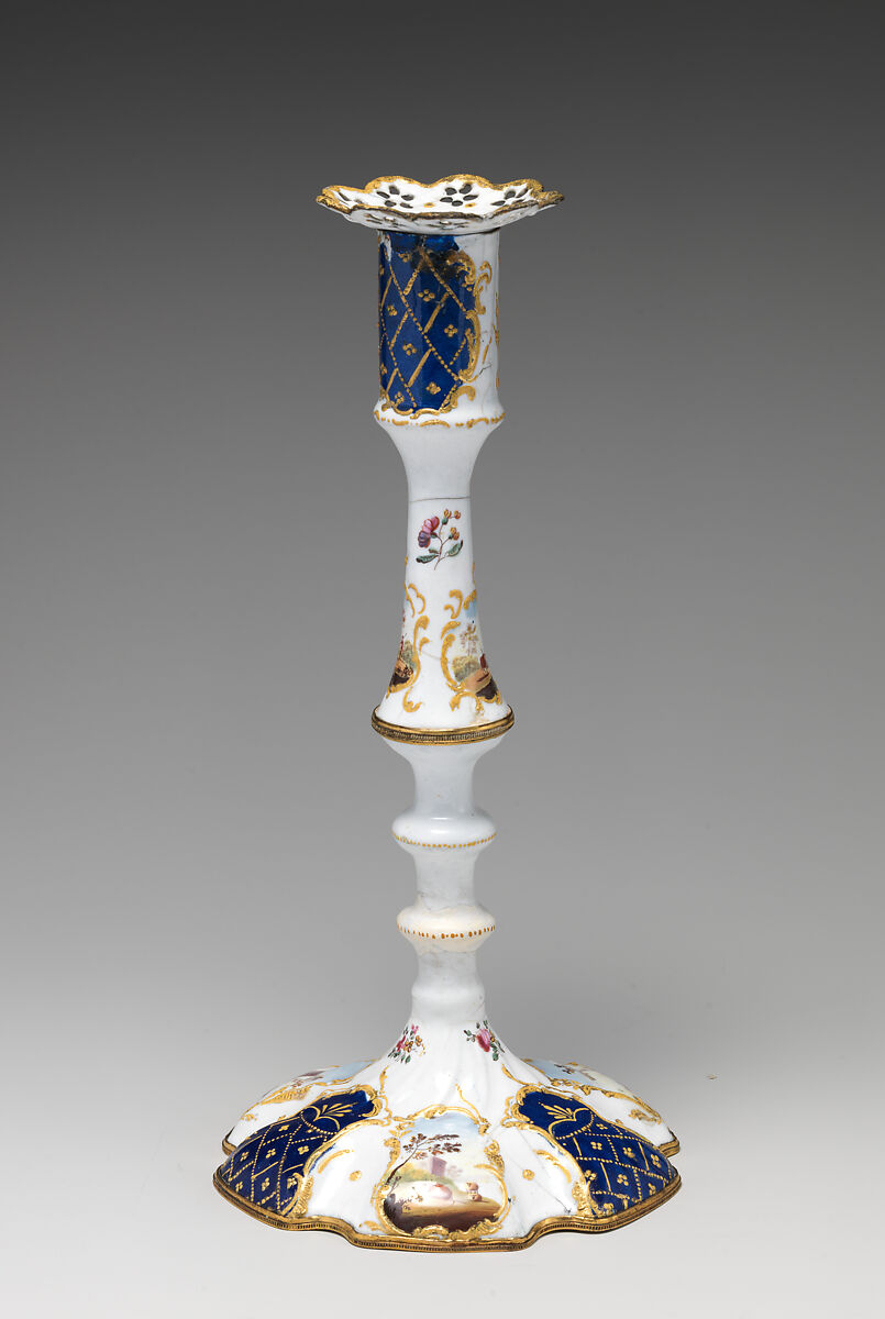 Pair of candlesticks, Enamel, British, possibly South Staffordshire, possibly Bilston