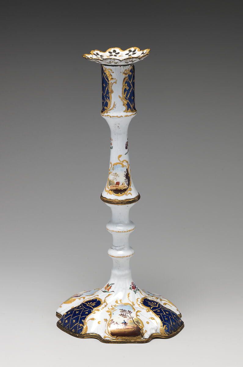 Pair of candlesticks, Enamel, British, possibly South Staffordshire, possibly Bilston