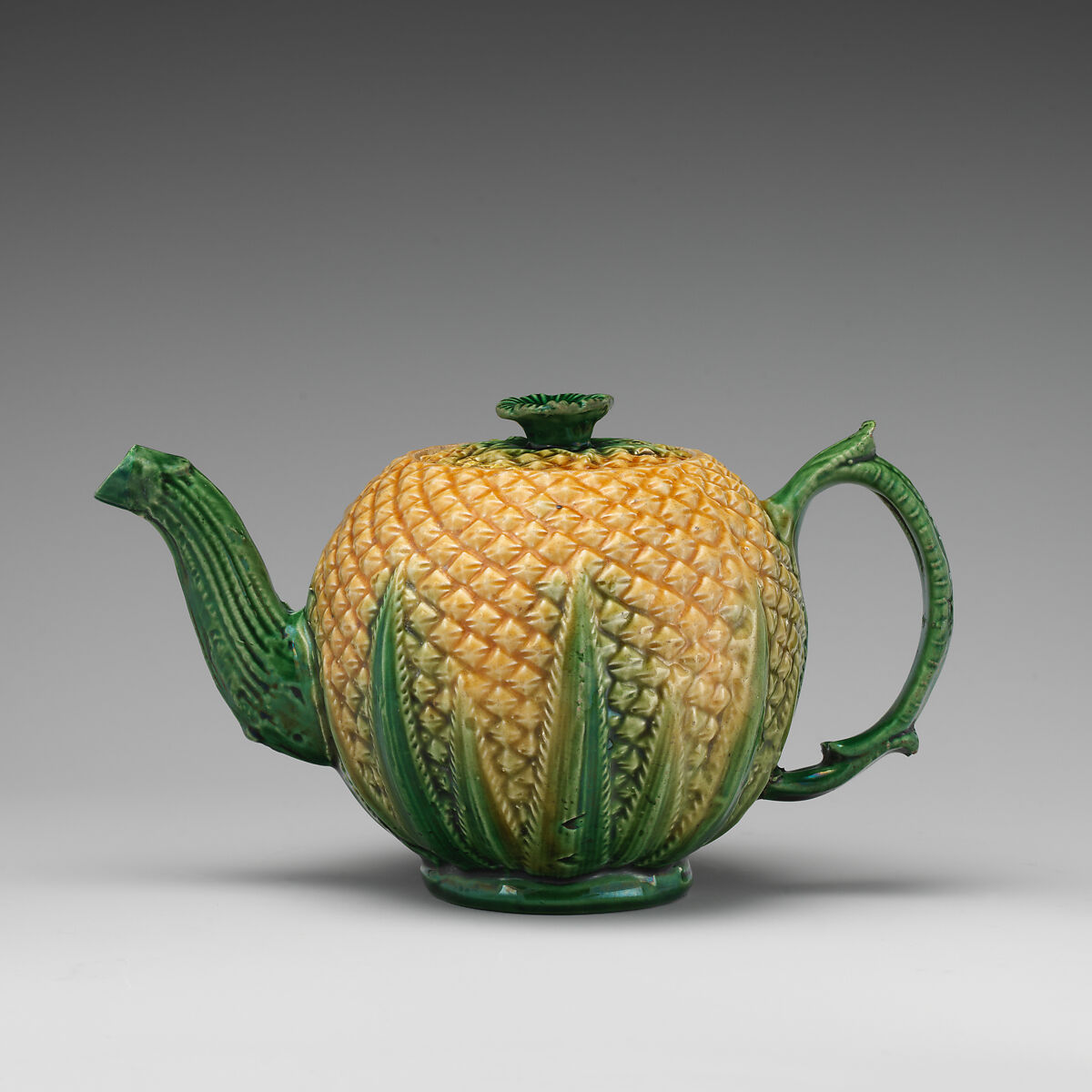 Teapot in the form of a pineapple, Style of Whieldon type, Lead-glazed earthenware, probably British, Staffordshire 