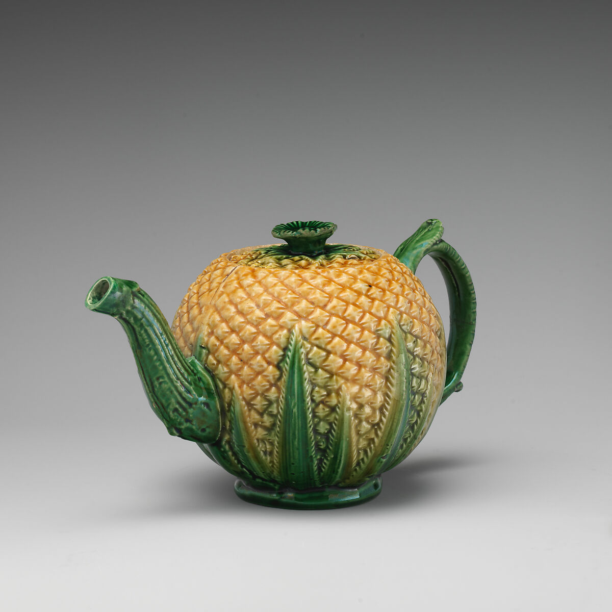 Teapot in the form of a pineapple, Style of Whieldon type, Lead-glazed earthenware, probably British, Staffordshire