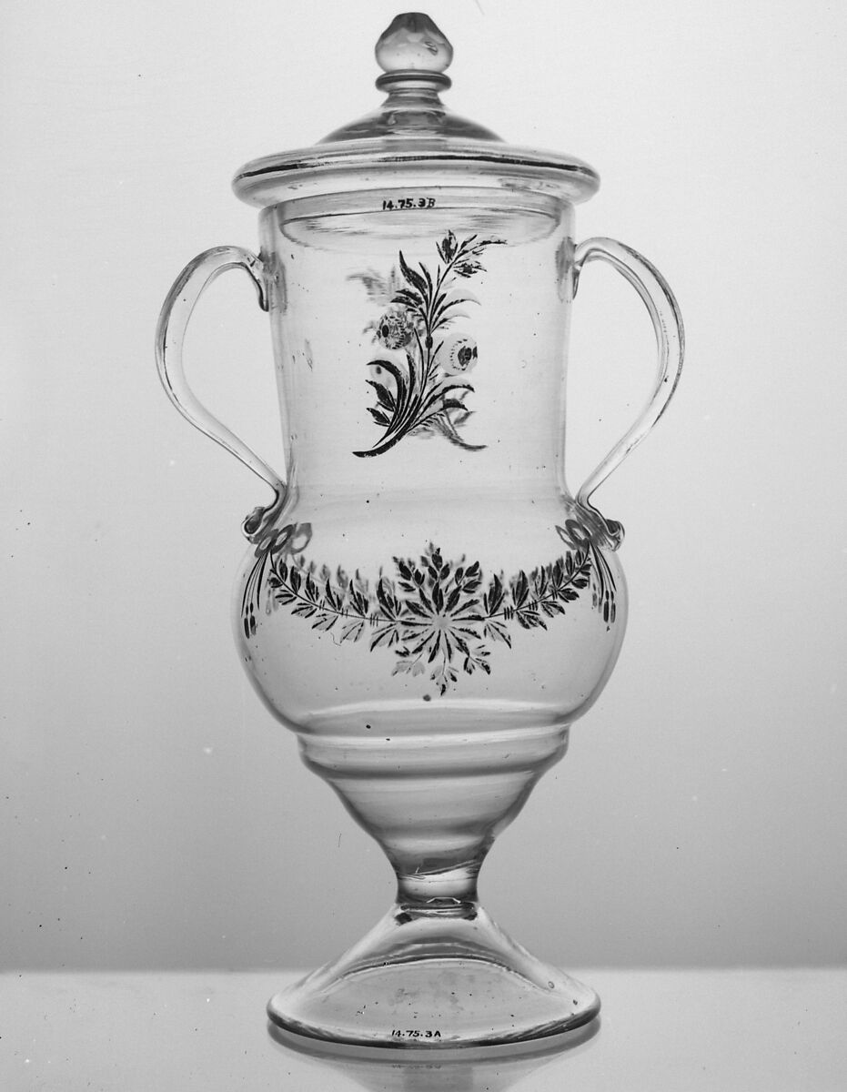 Two-handled vase with cover, Glass, Spanish, San Ildefonso 