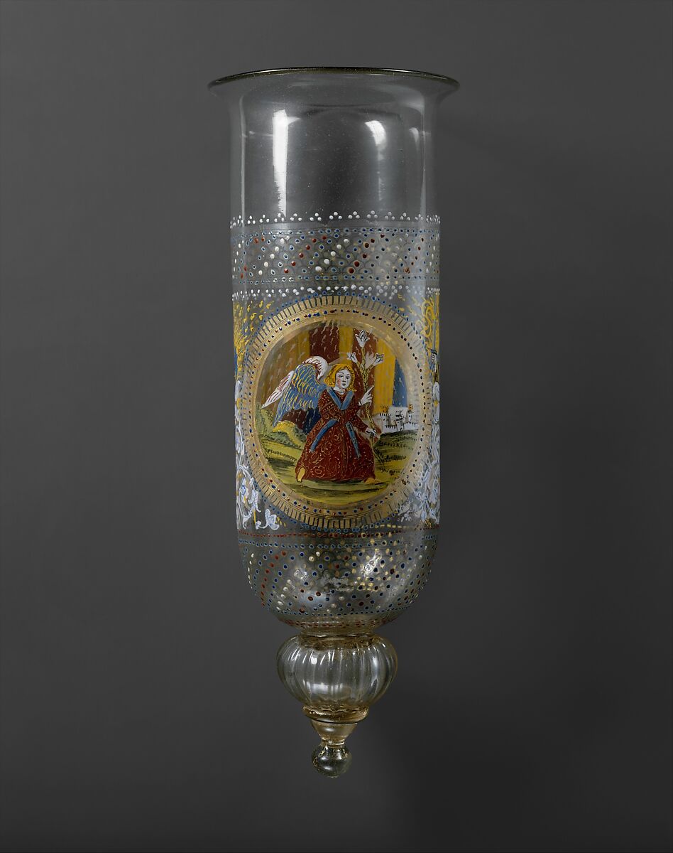 Sanctuary lamp (Cesendello), Glass, enameled and gilt, Italian, Venice (Murano) 