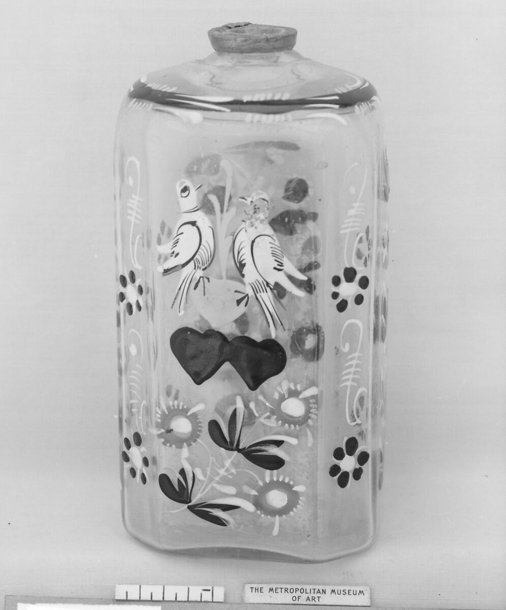 Bottle, Glass, pewter, German 