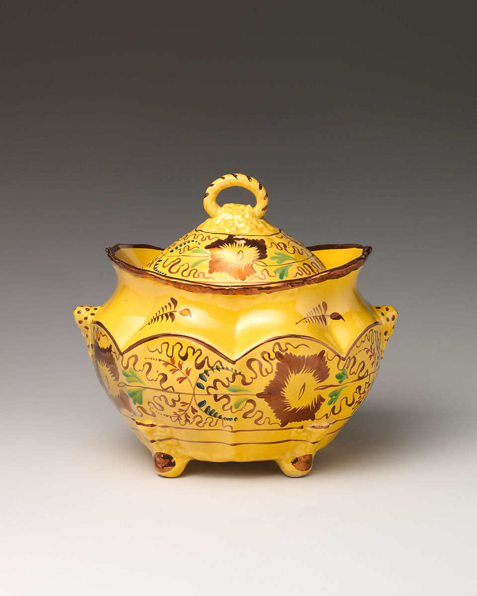 Sugar bowl, Possibly by S. Dawson, Pottery, British, Staffordshire 