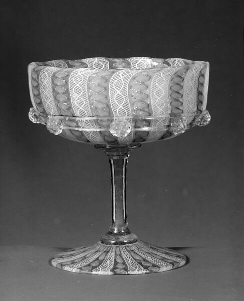 Filigree Champagne Glass, Blown glass, British, possibly 