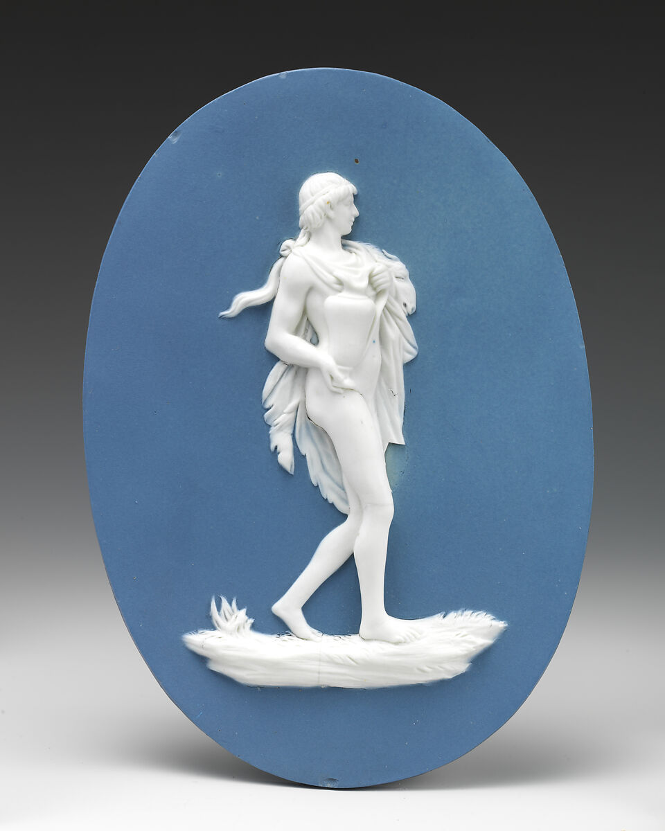 Bacchic youth carrying a wine jug, Wedgwood and Bentley (British, Etruria, Staffordshire, 1769–1780), Jasperware, British, Staffordshire 