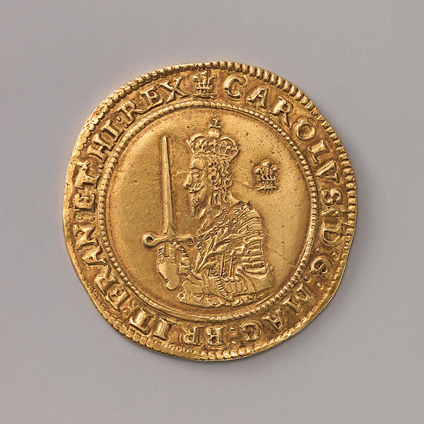 Struck at The Royal Mint  Three-pound piece, King Charles I (r. 1625–49)  British  The 