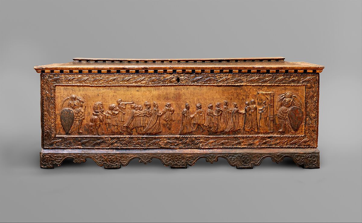 Cassone, Walnut: gilded and painted, Italian, Florence