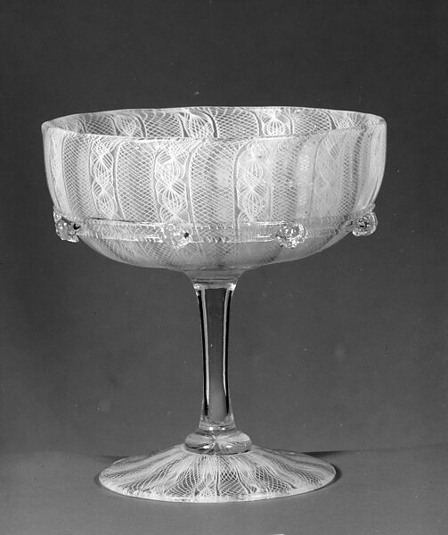 Filigree Champagne Glass, Blown glass, British, possibly 