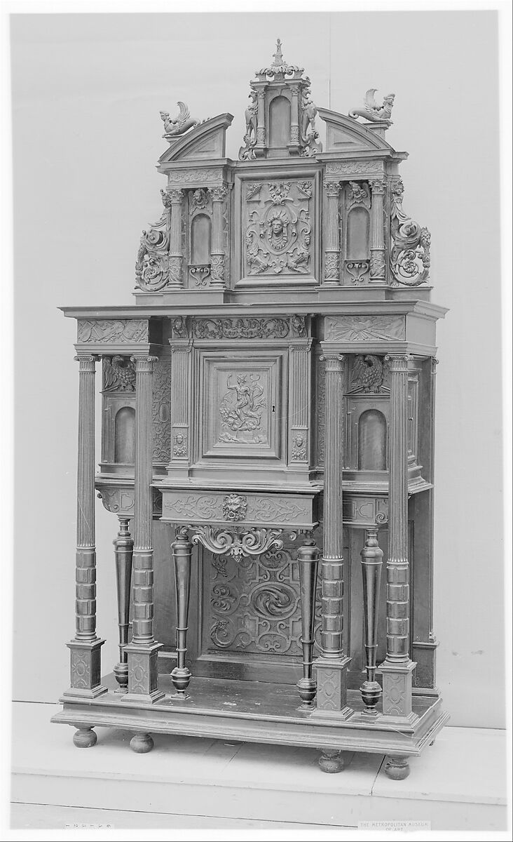 Cabinet, Style of Jacques Androuet Du Cerceau (French, Paris 1510/12–1585 Annecy), Walnut, French 