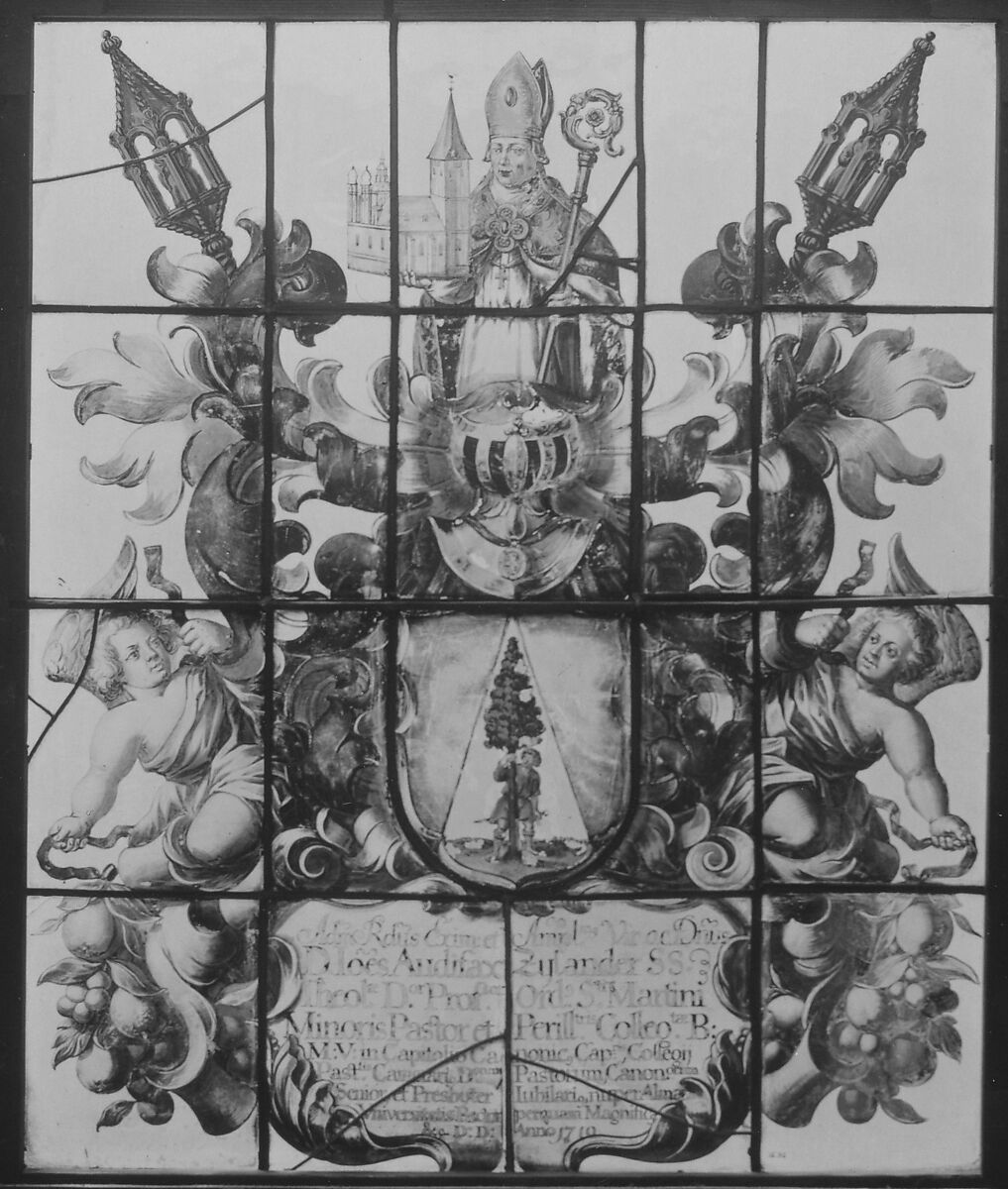 Ecclesiastical armorial panel, Stained glass, Flemish, possibly Leuven 