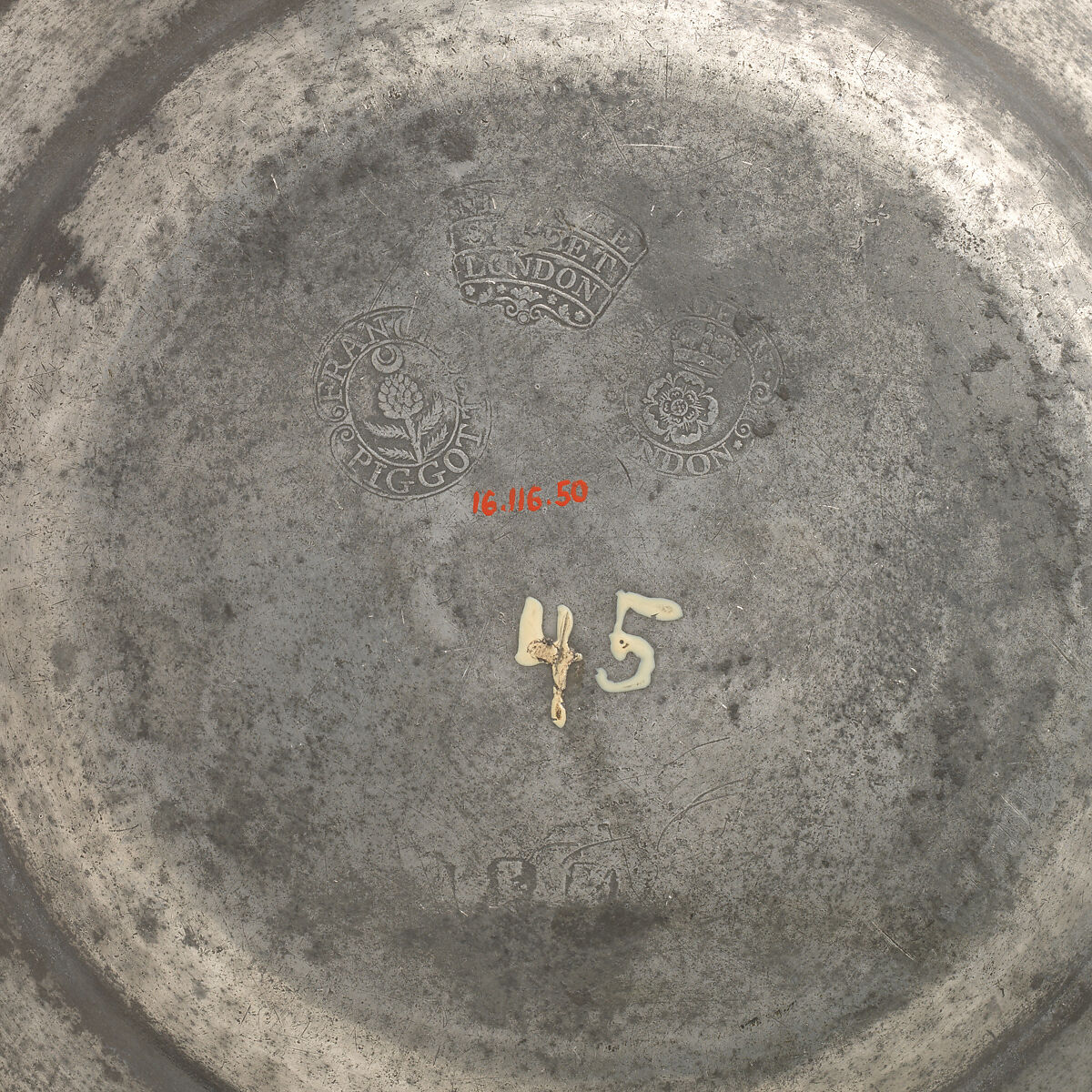 Plate, Francis Piggott (British, died 1784), Pewter, British, London