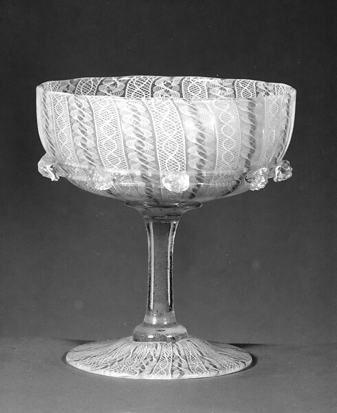 Filigree Champagne Glass, Blown glass, British, possibly 