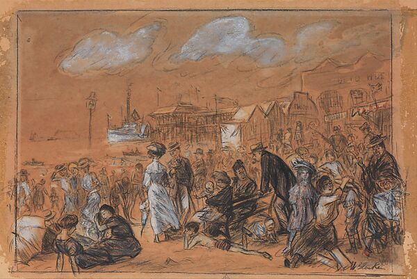 Morning at Coney Island, William James Glackens (American, Philadelphia, Pennsylvania 1870–1938 Westport, Connecticut), Pencil, chalk, and wash on paper, American