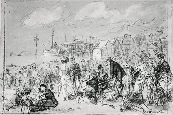 Morning at Coney Island, William James Glackens (American, Philadelphia, Pennsylvania 1870–1938 Westport, Connecticut), Pencil, chalk, and wash on paper, American 