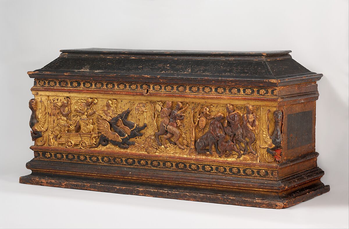 Marriage chest (cassone), Poplar wood; painted and gilded gesso, Italian, Florence or Lucca 