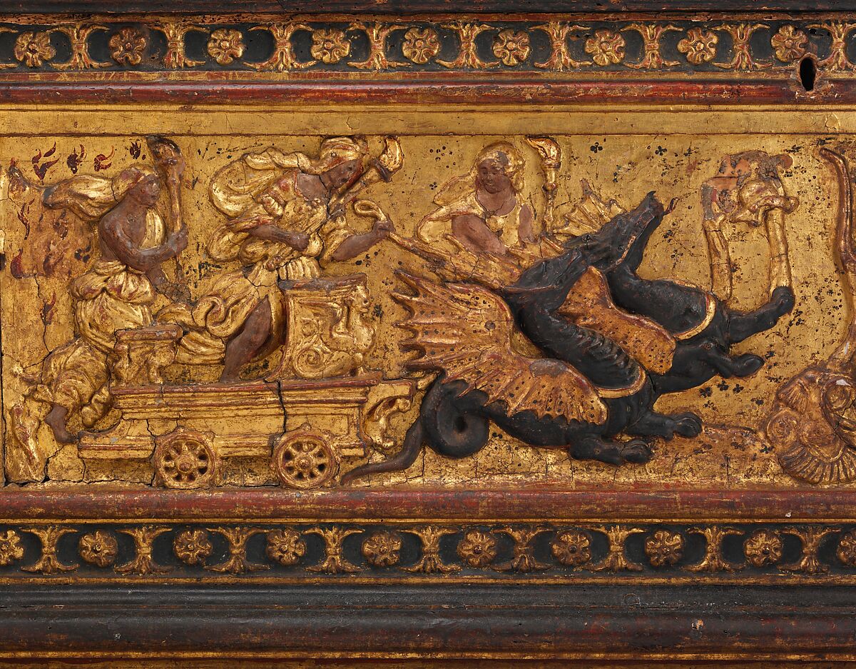 Marriage chest (cassone), Poplar wood; painted and gilded gesso, Italian, Florence or Lucca
