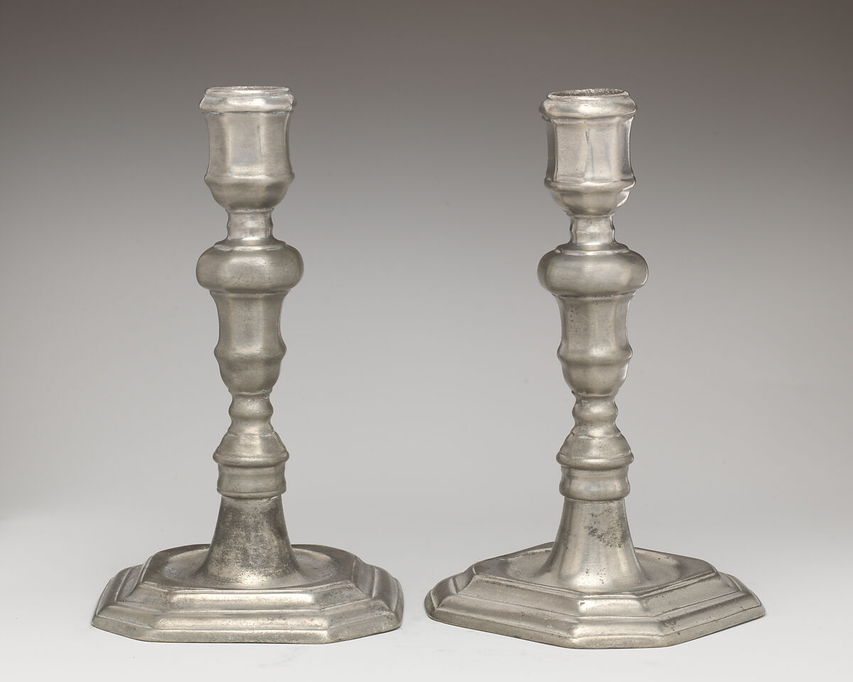 Pair of candlesticks, Pewter, British 