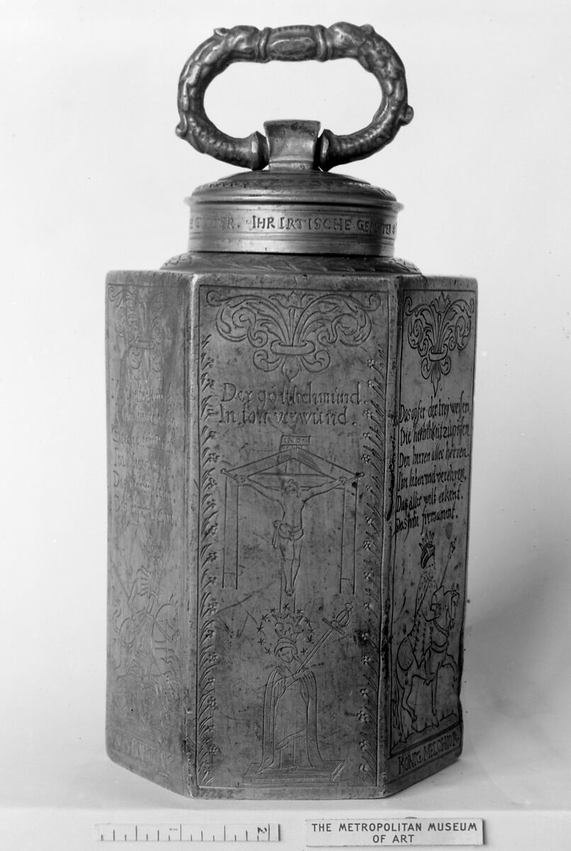 Wine can, Christoph Stange (German, active 1662–1717), Pewter, German, Munich