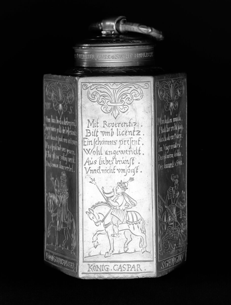 Wine can, Christoph Stange (German, active 1662–1717), Pewter, German, Munich 