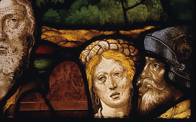 Moses presenting the tablets of law, Valentin Bousch (French, active 1514–41, died 1541), Stained glass, French, Lorraine, Metz