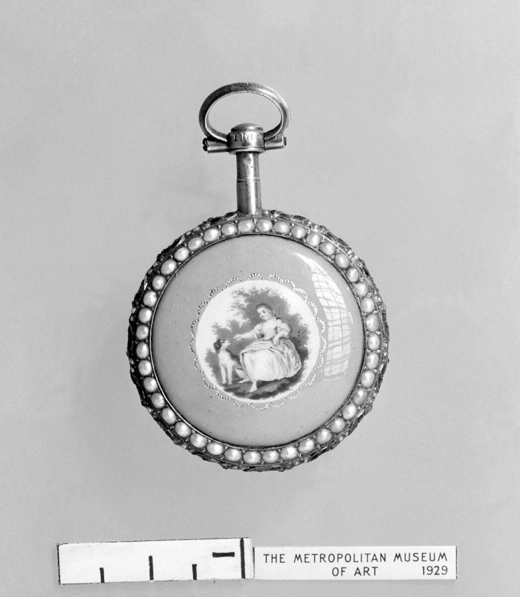 Watch, Watchmaker: Leger (active Paris, ca. 1780), Gold, painted enamel, pearls, garnets, French, Paris 