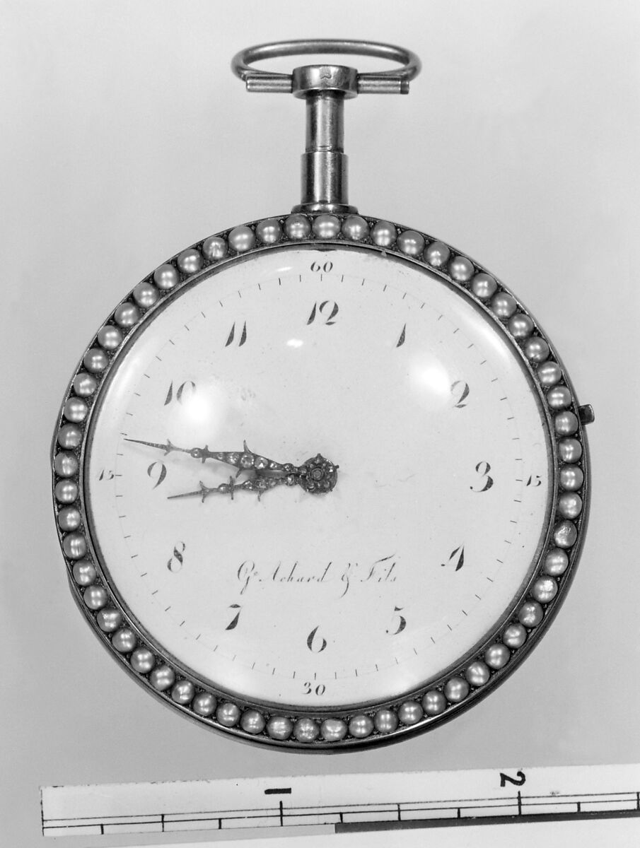 Repeating watch, Watchmaker: George Achard et Fils (ca. 1780), Gold, enamel, pearls, sparks, Swiss