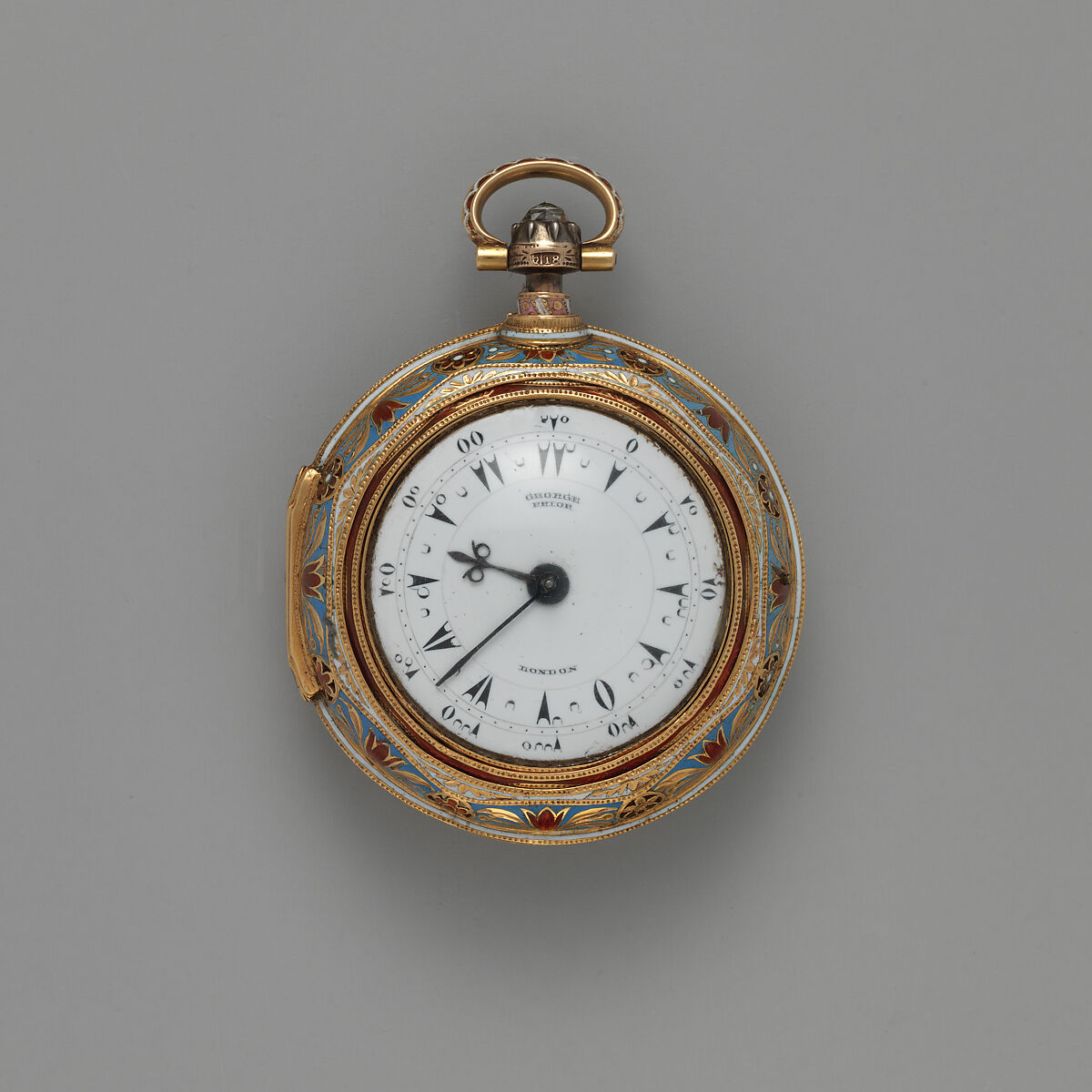 Repeating watch, Watchmaker: George Prior (active 1800–1830), Gold, enamel, British, London 