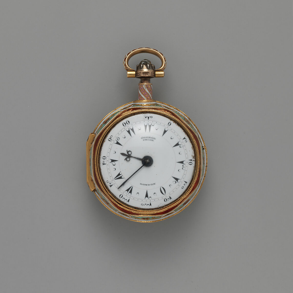 Repeating watch, Watchmaker: George Prior (active 1800–1830), Gold, enamel, British, London