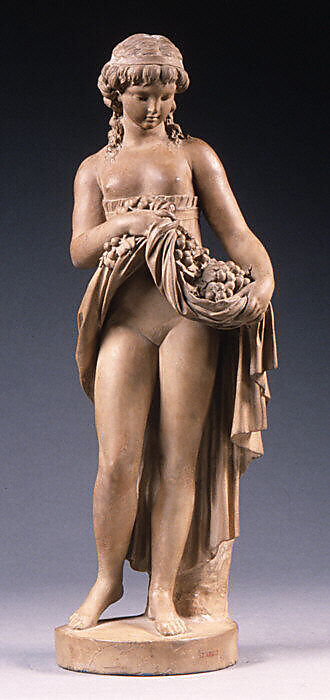 Girl holding fruit, Clodion (Claude Michel) (French, Nancy 1738–1814 Paris), Terracotta, French 