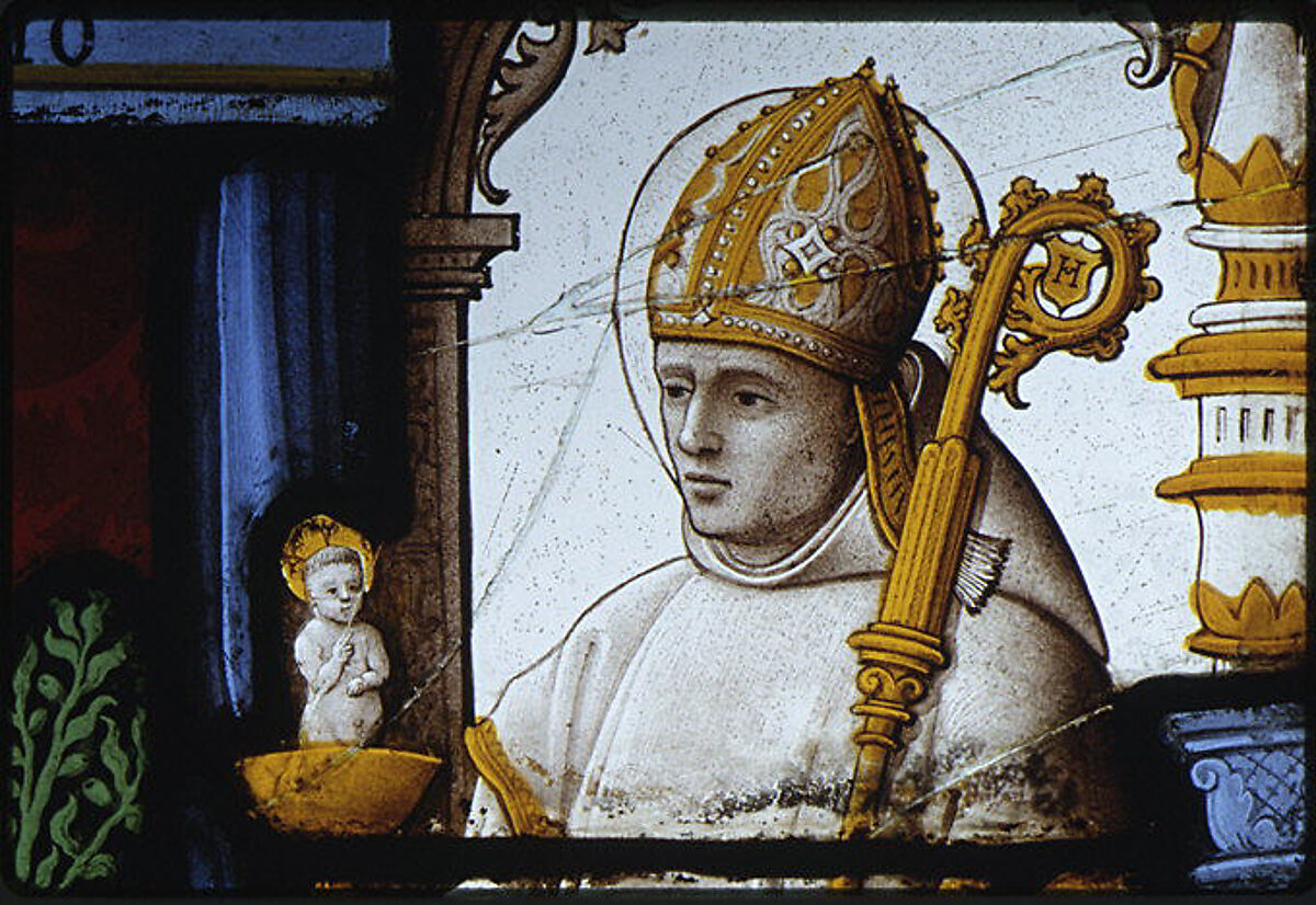 Saint Bruno, founder of the Carthusian Order, with other saints, Stained glass, possibly Flemish, Leuven