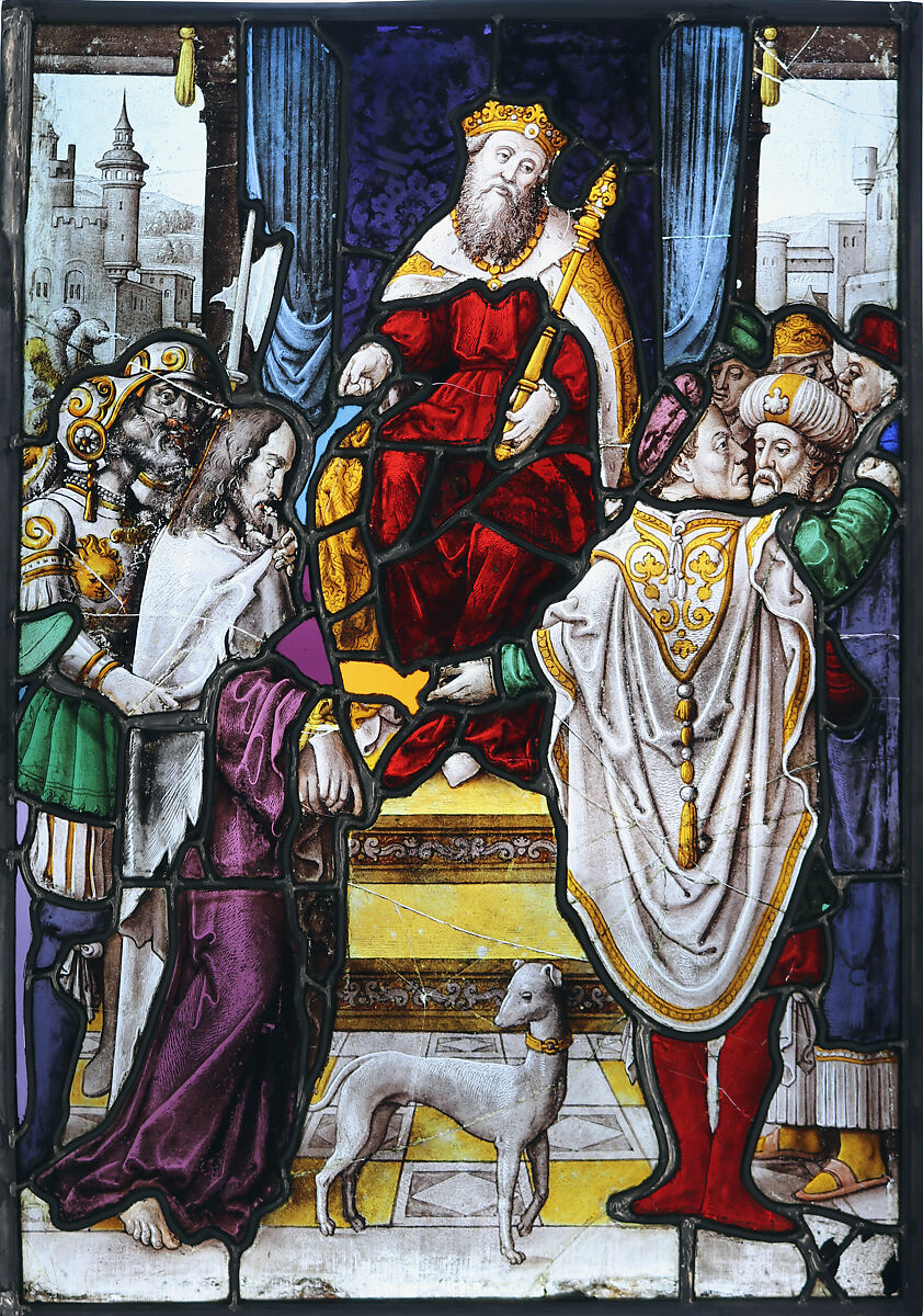 Christ Before Herod, Stained glass, Flemish, Leuven 