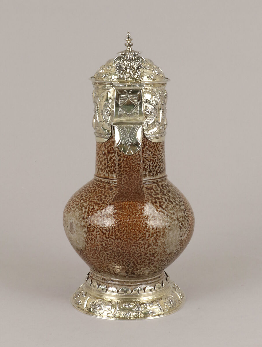 Jug, John Eydes, Stoneware, silver gilt, British, Exeter