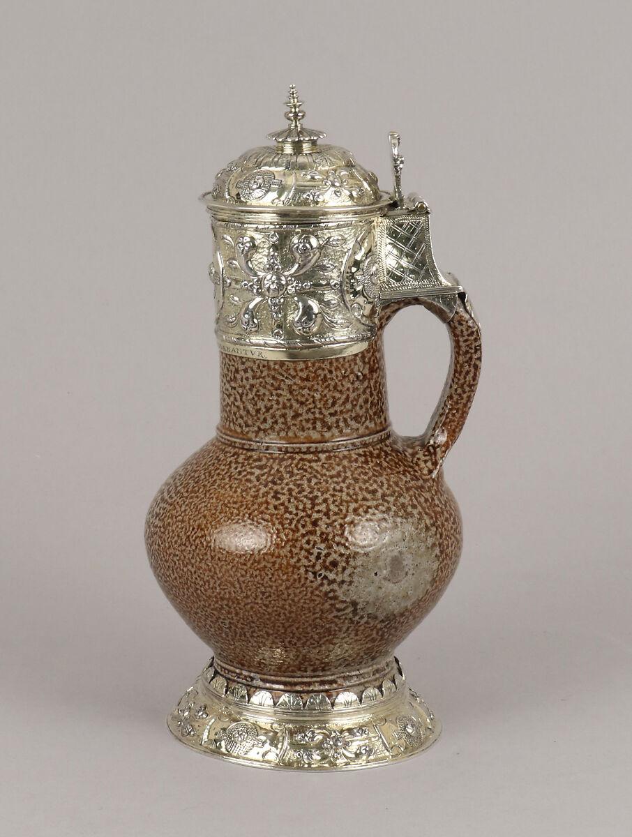 Jug, John Eydes, Stoneware, silver gilt, British, Exeter